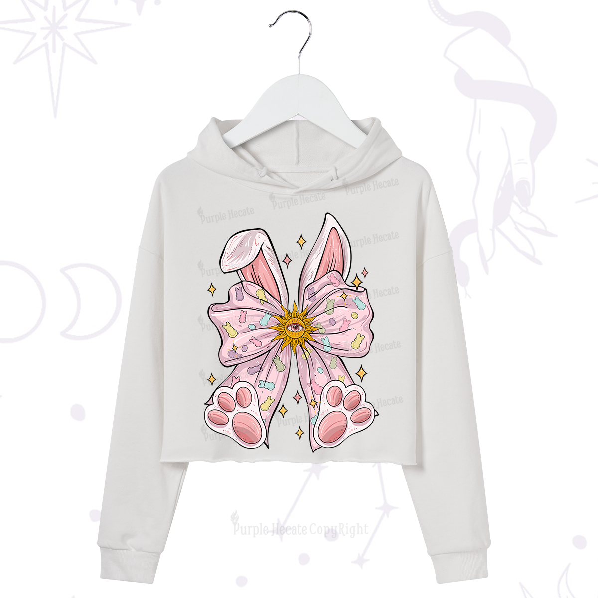 Purplehecate Mystical Bunny Bow Easter Crop Hoodie