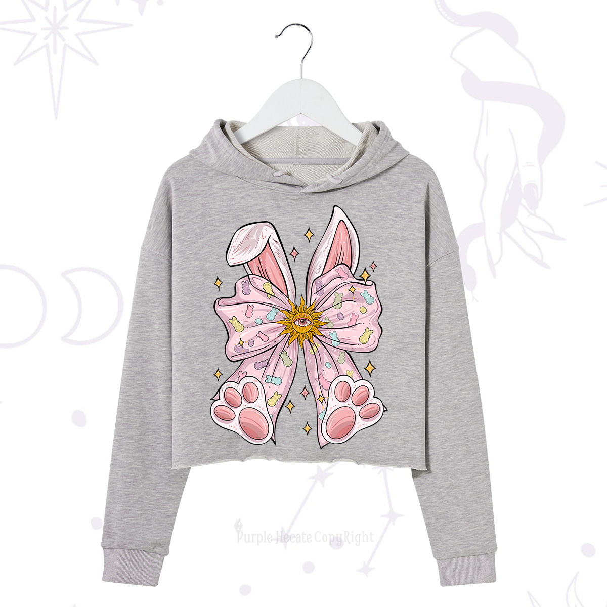Purplehecate Mystical Bunny Bow Easter Crop Hoodie
