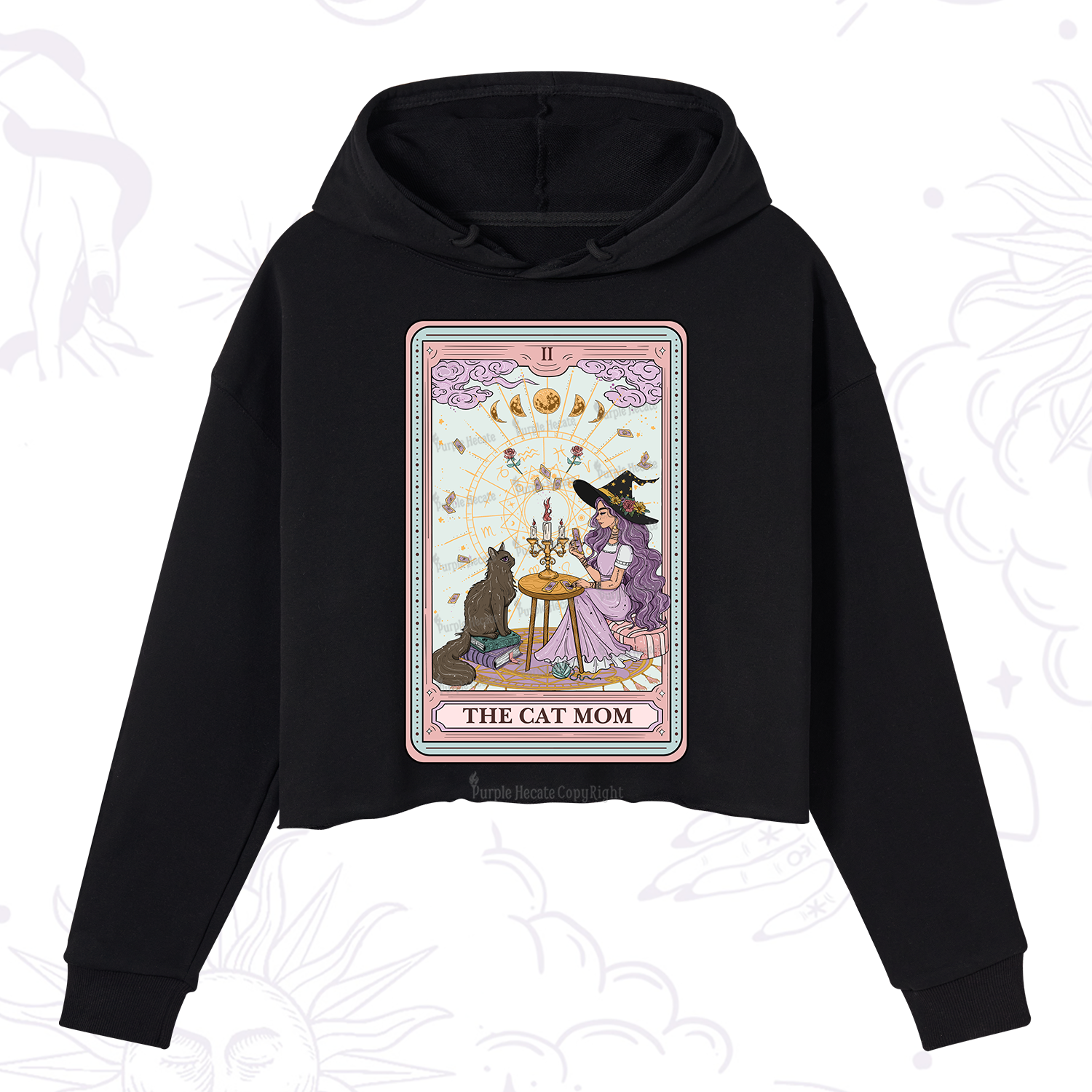 Purplehecate The Cat Witch Mom Tarot Crop Hoodie