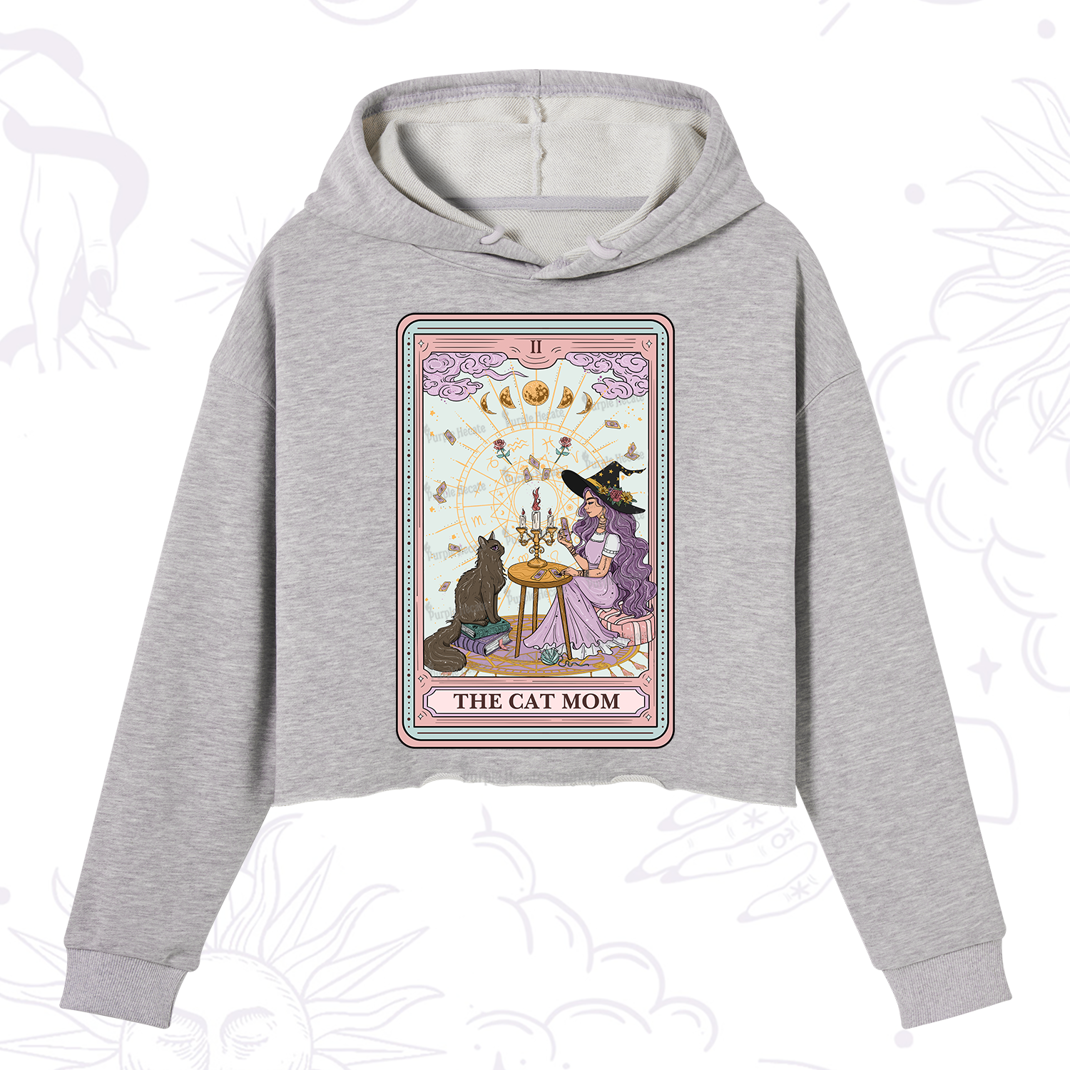 Purplehecate The Cat Witch Mom Tarot Crop Hoodie