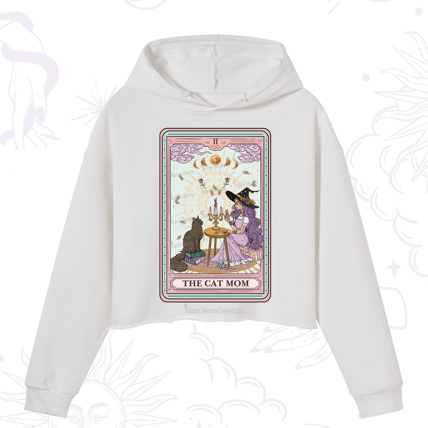 Purplehecate The Cat Witch Mom Tarot Crop Hoodie