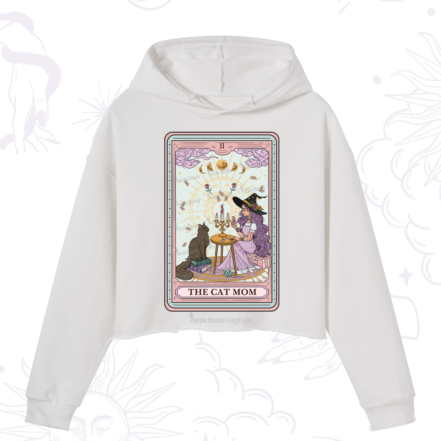 Purplehecate The Cat Witch Mom Tarot Crop Hoodie
