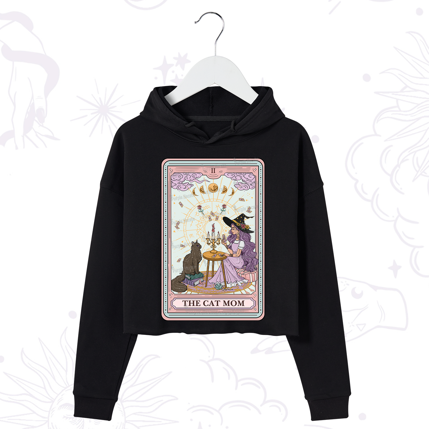 Purplehecate The Cat Witch Mom Tarot Crop Hoodie