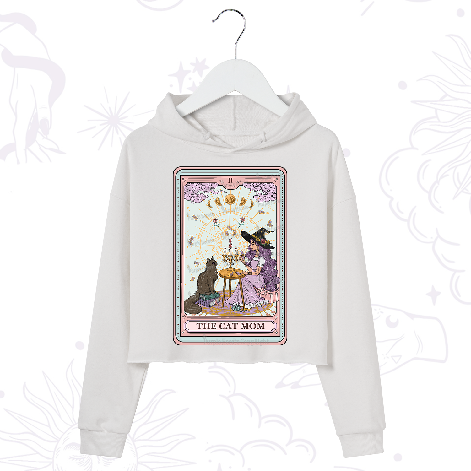 Purplehecate The Cat Witch Mom Tarot Crop Hoodie