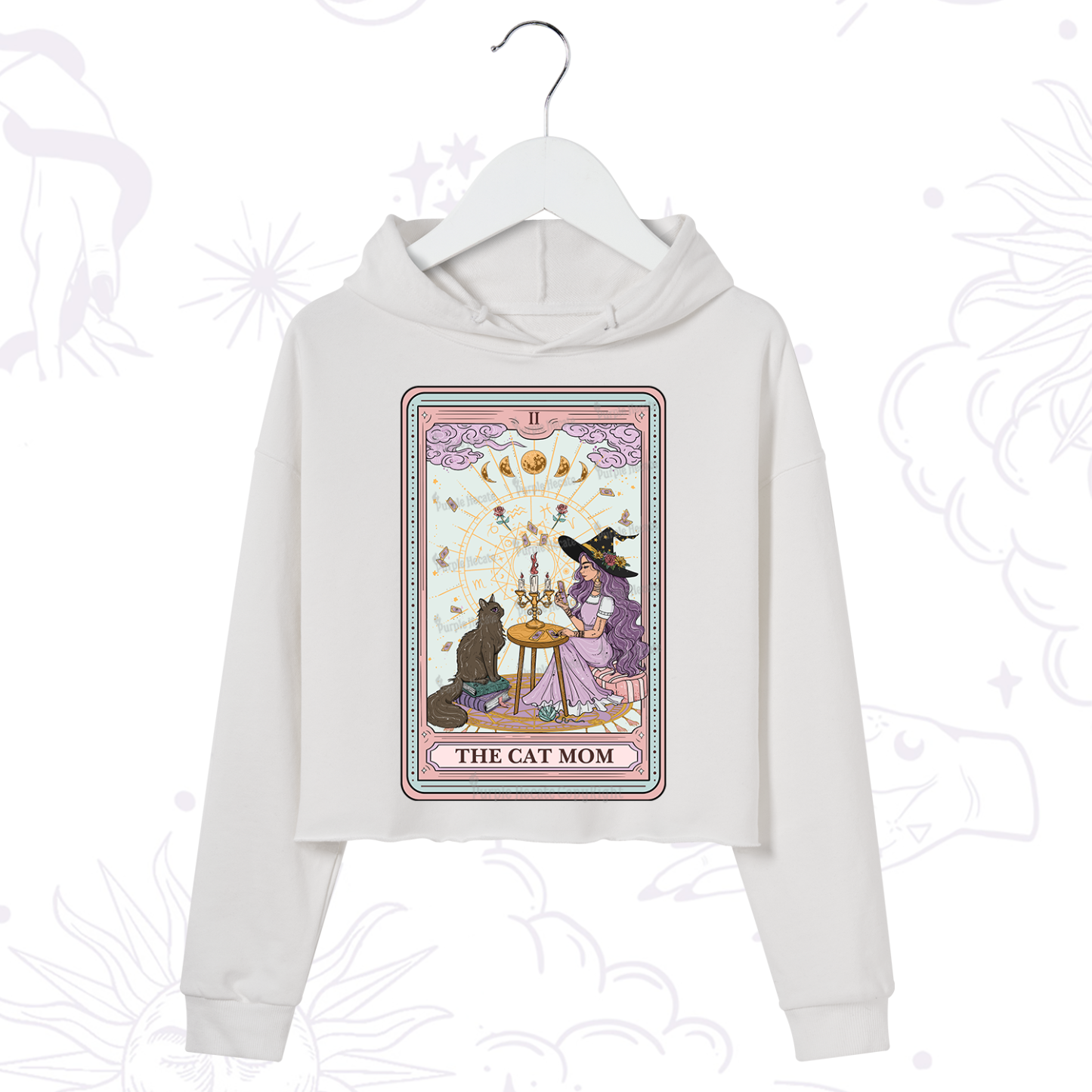 Purplehecate The Cat Witch Mom Tarot Crop Hoodie