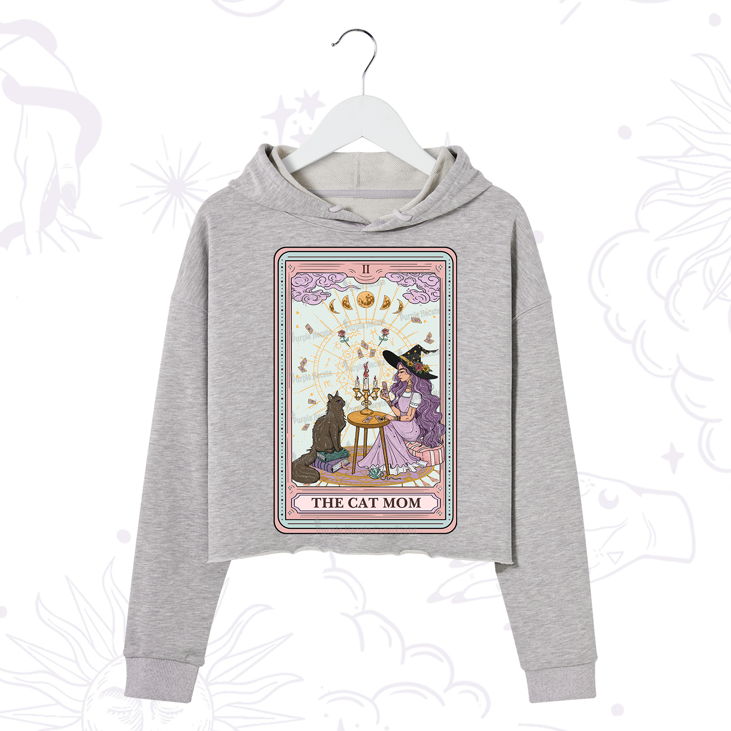 Purplehecate The Cat Witch Mom Tarot Crop Hoodie
