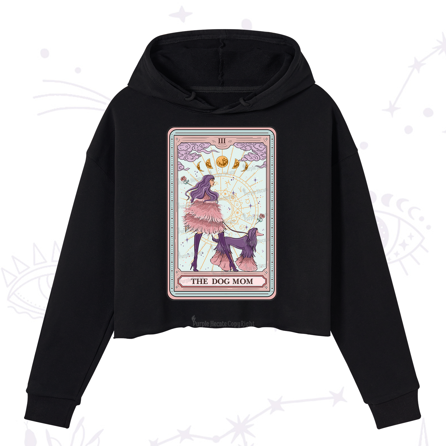 Purplehecate The Fashionable Dog Mom Tarot Card Crop Hoodie