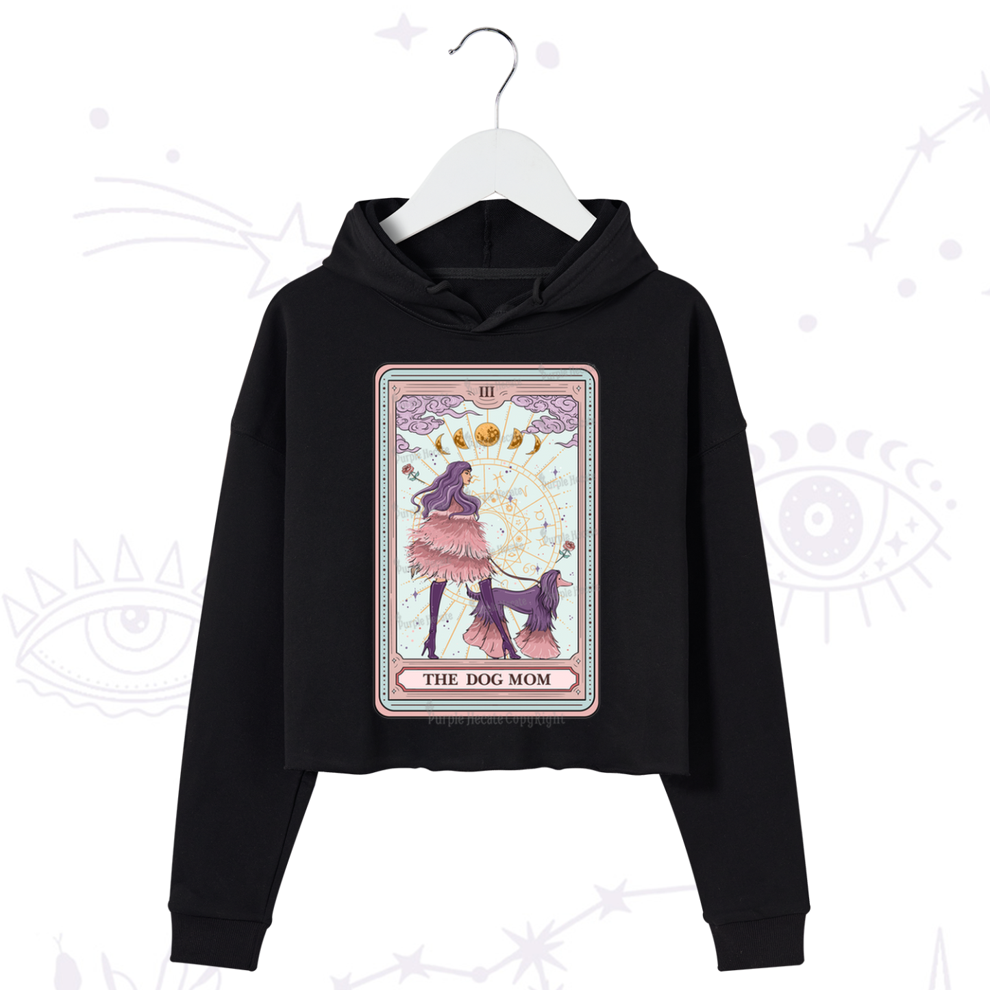 Purplehecate The Fashionable Dog Mom Tarot Card Crop Hoodie