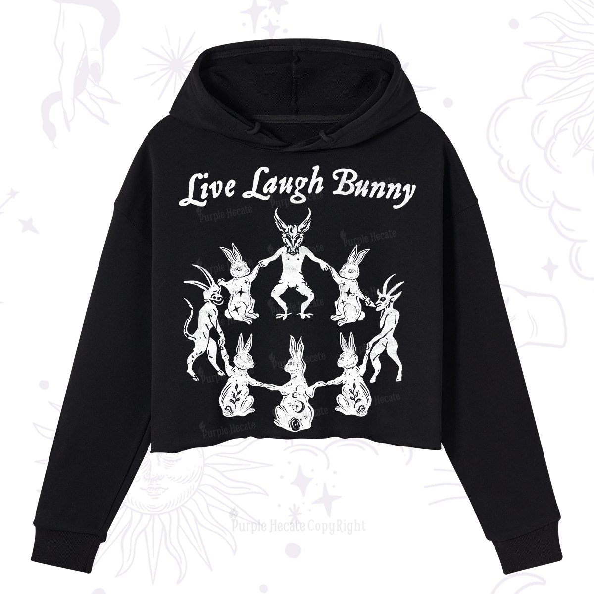 Purplehecate Live Laugh Bunny Crop Hoodie