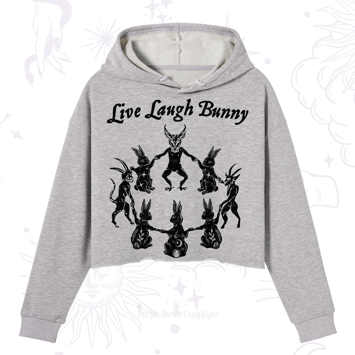 Purplehecate Live Laugh Bunny Crop Hoodie