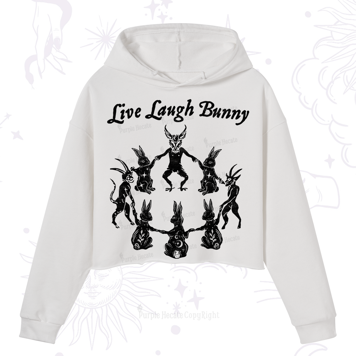 Purplehecate Live Laugh Bunny Crop Hoodie