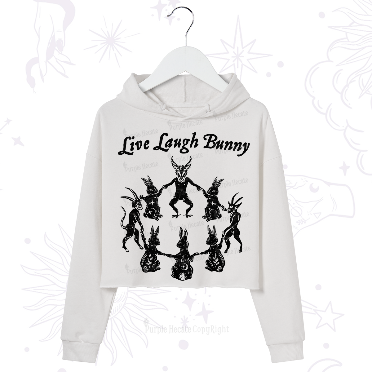 Purplehecate Live Laugh Bunny Crop Hoodie