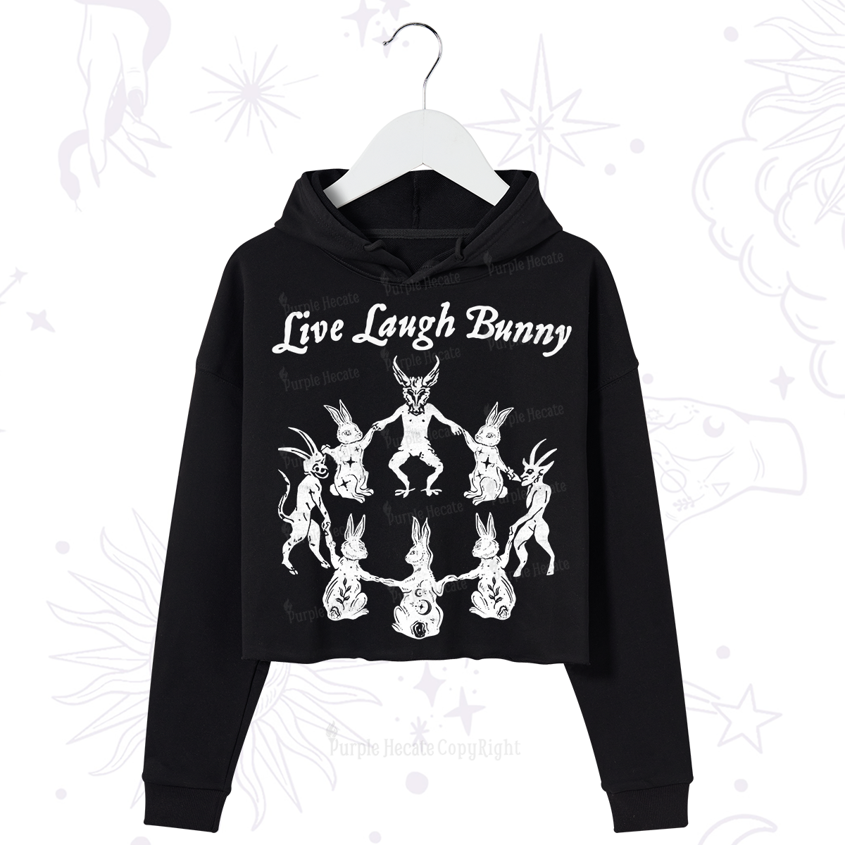 Purplehecate Live Laugh Bunny Crop Hoodie