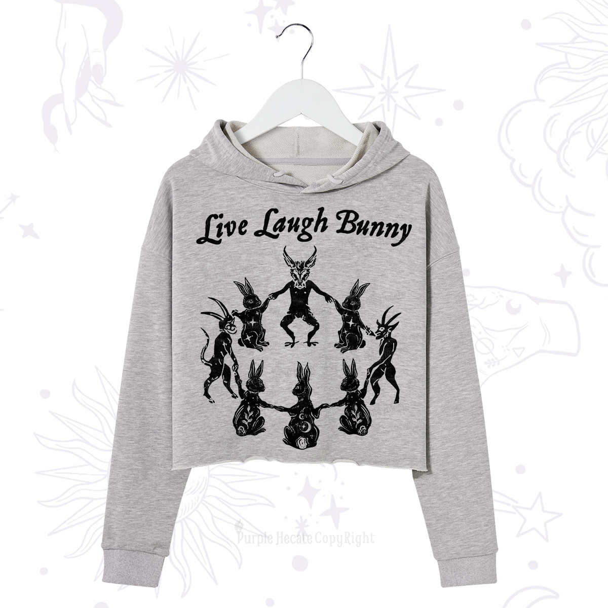 Purplehecate Live Laugh Bunny Crop Hoodie