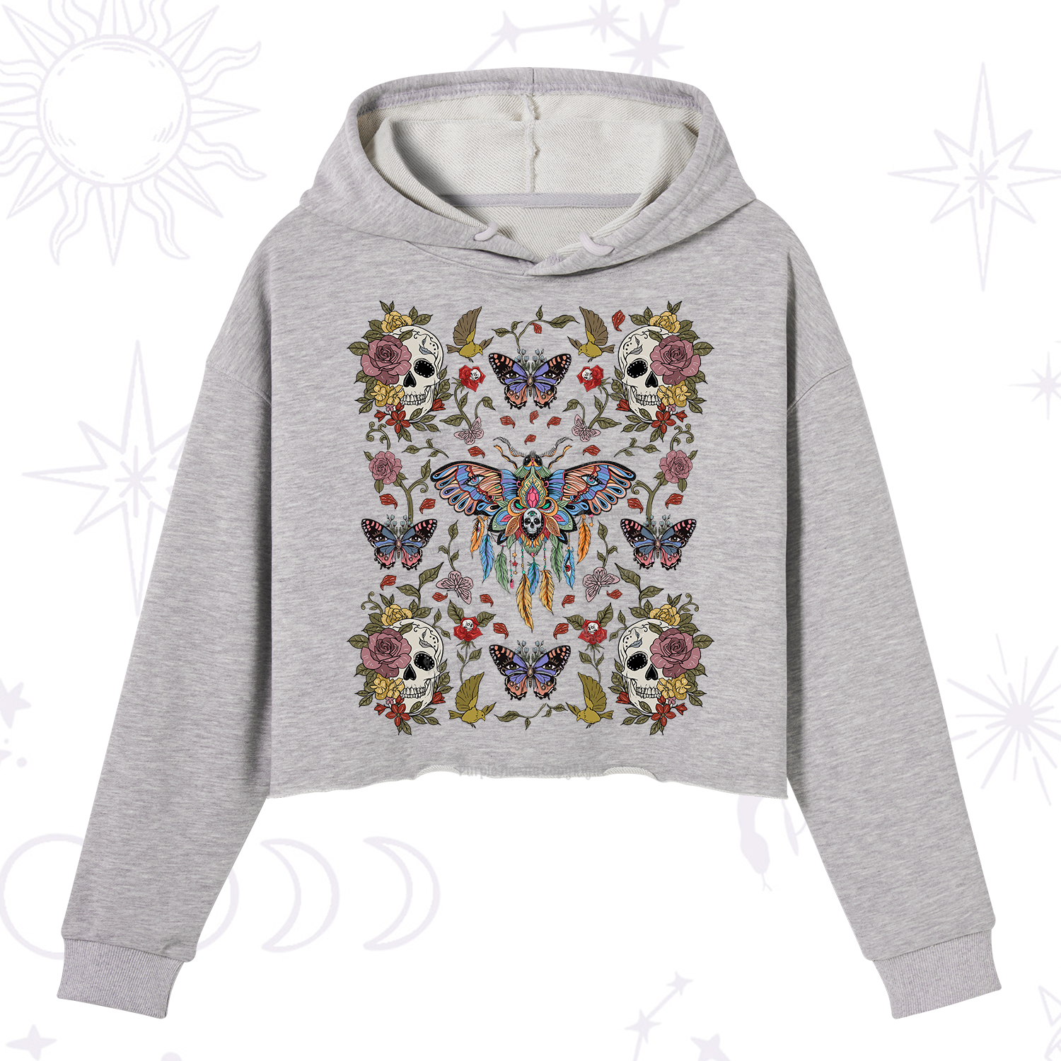 Purplehecate Moths Dancing Crop Hoodie
