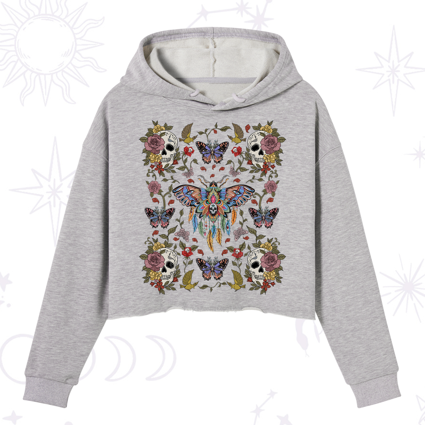 Purplehecate Moths Dancing Crop Hoodie