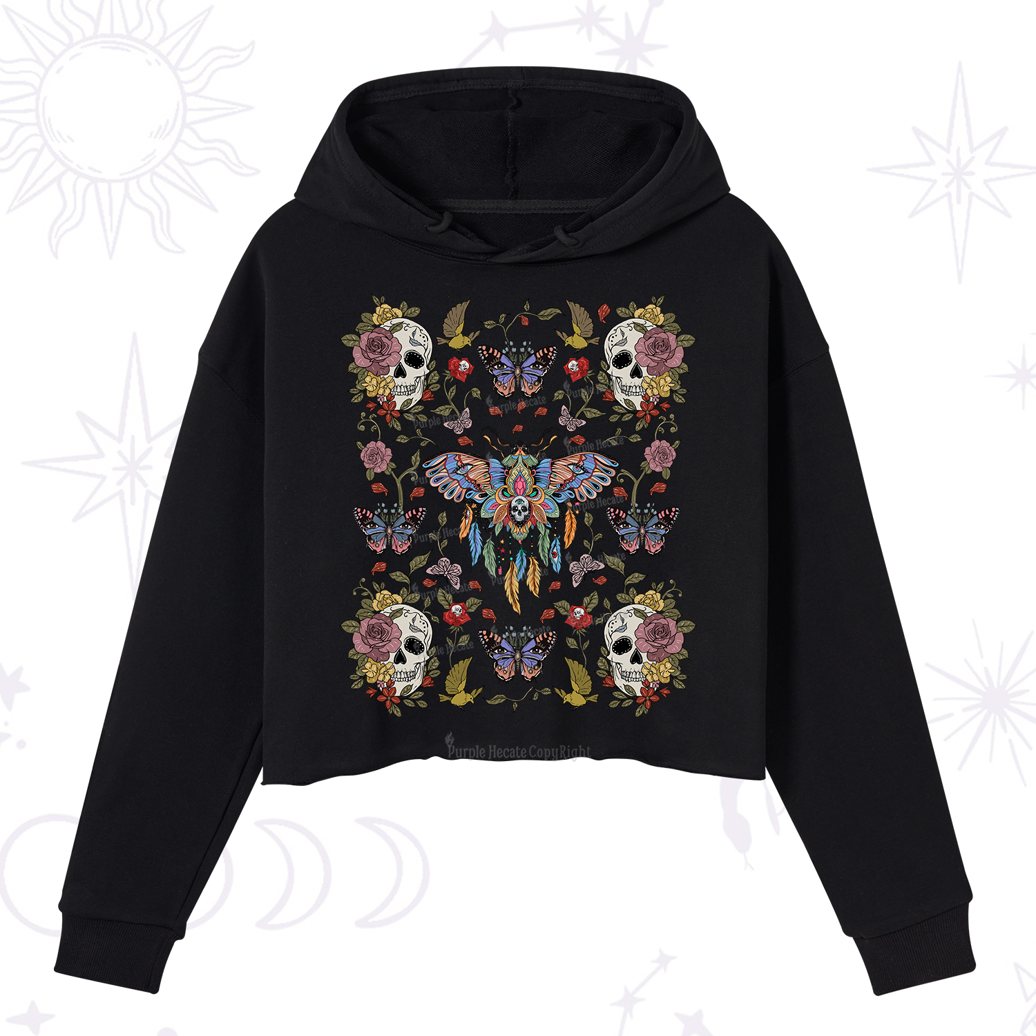 Purplehecate Moths Dancing Crop Hoodie