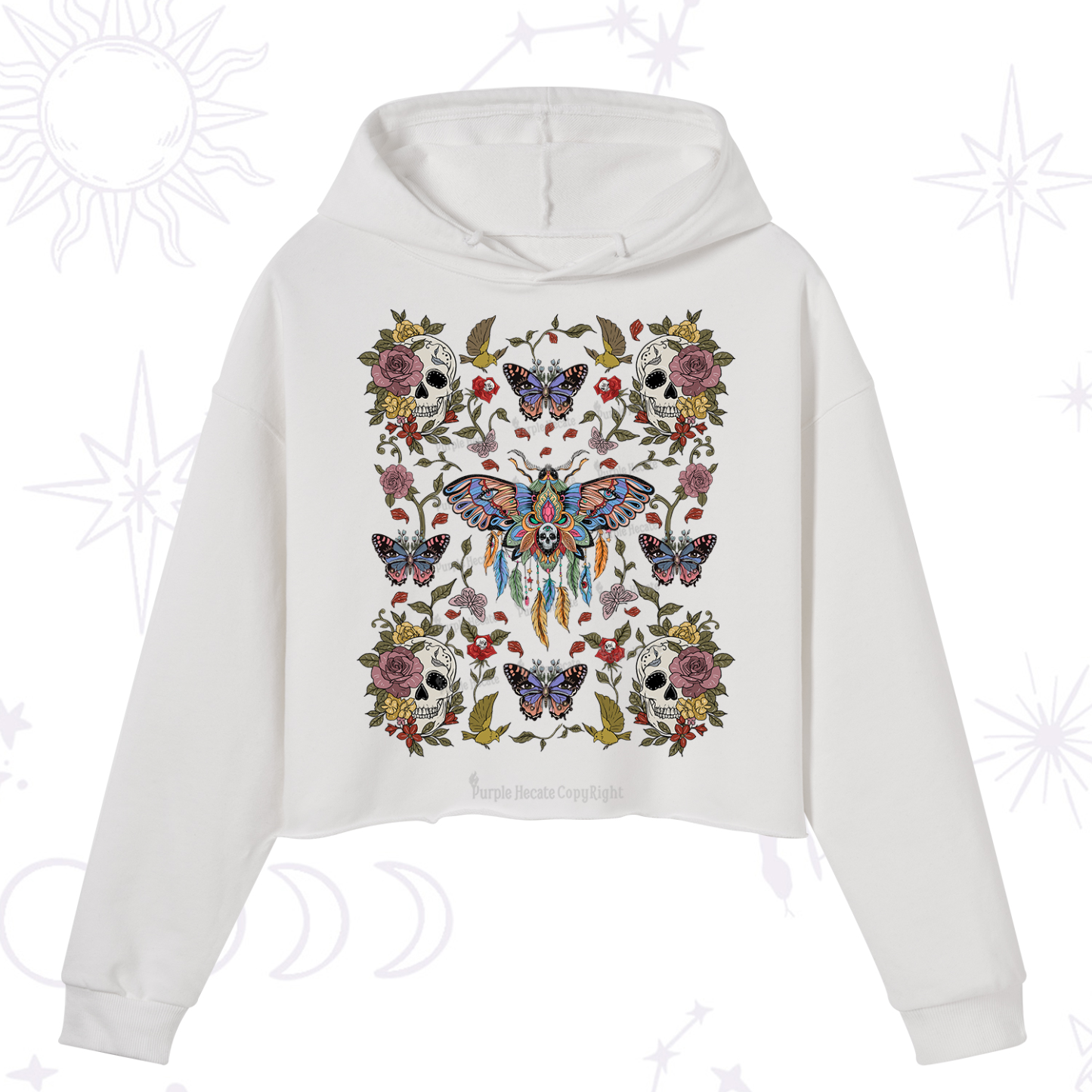 Purplehecate Moths Dancing Crop Hoodie