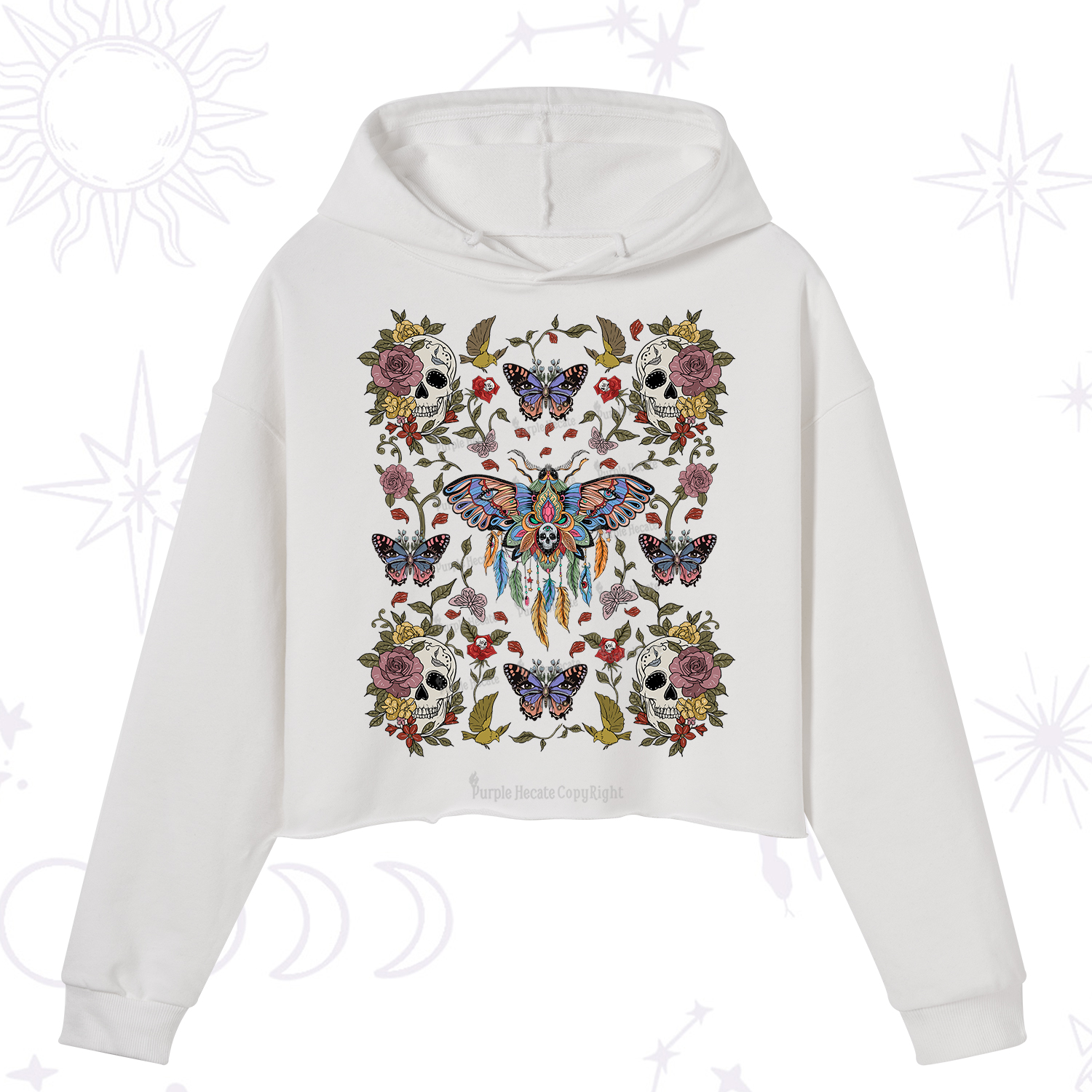 Purplehecate Moths Dancing Crop Hoodie