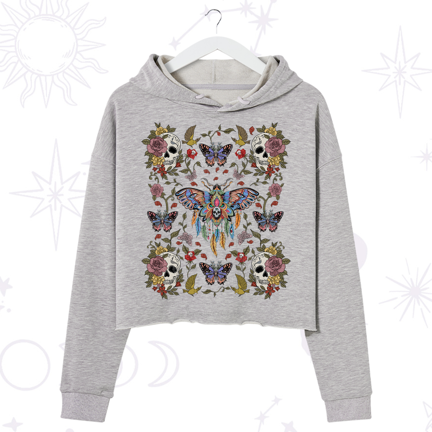 Purplehecate Moths Dancing Crop Hoodie