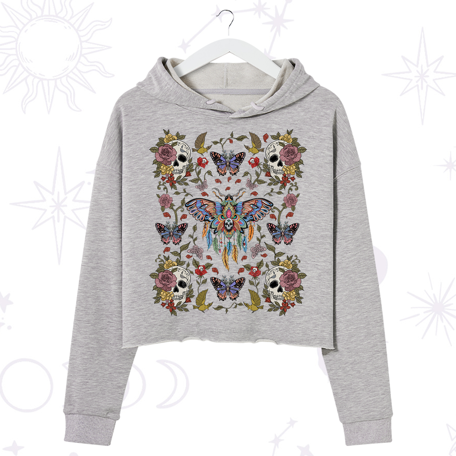 Purplehecate Moths Dancing Crop Hoodie