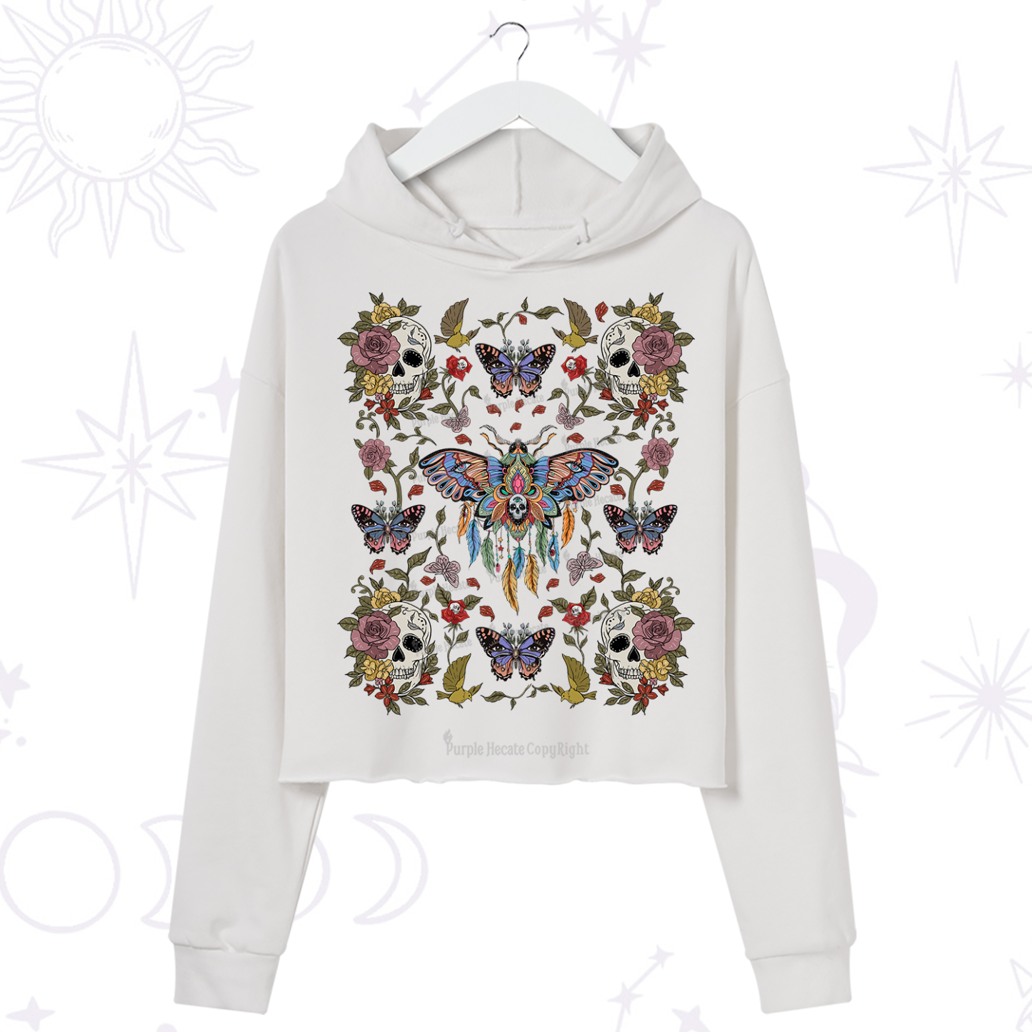 Purplehecate Moths Dancing Crop Hoodie