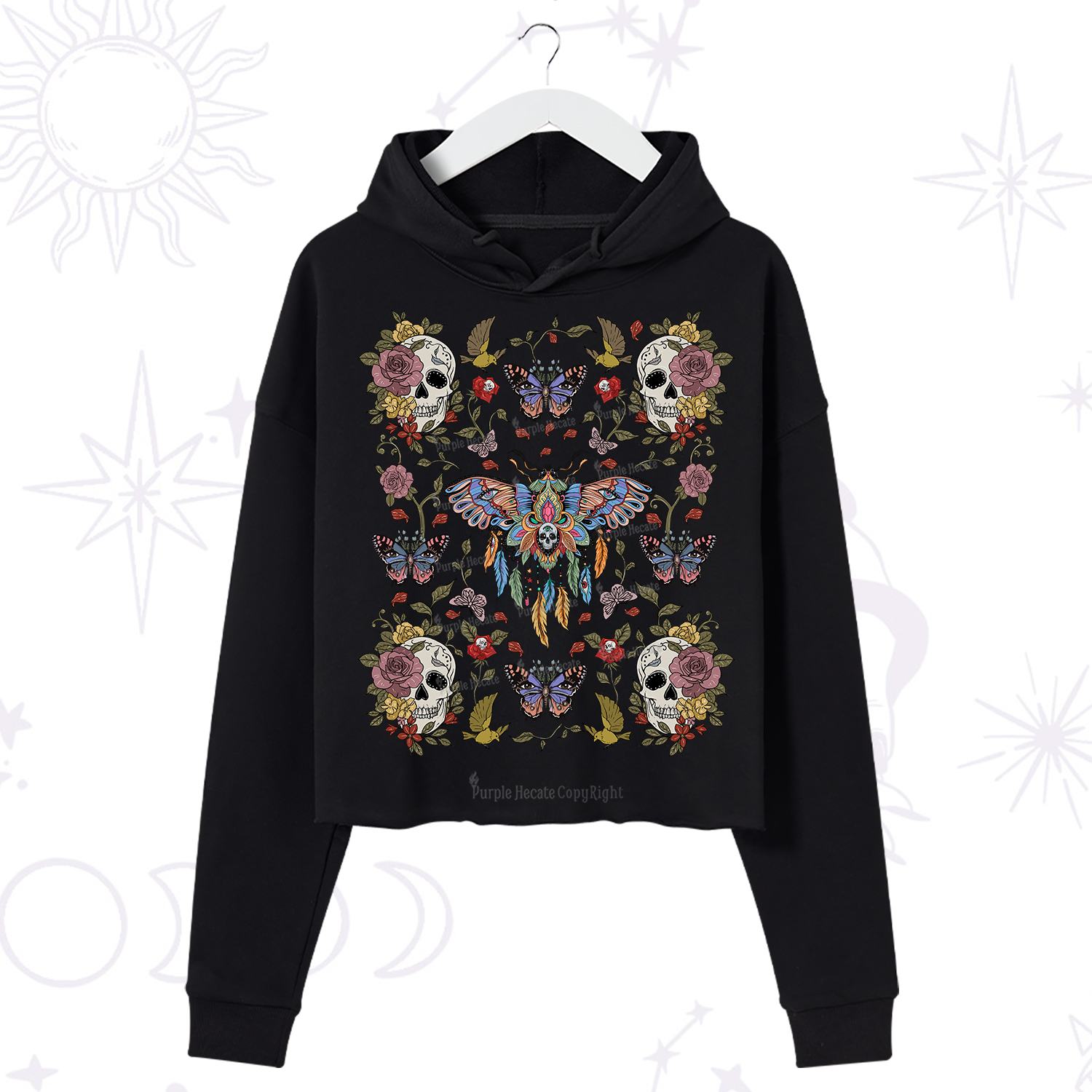 Purplehecate Moths Dancing Crop Hoodie
