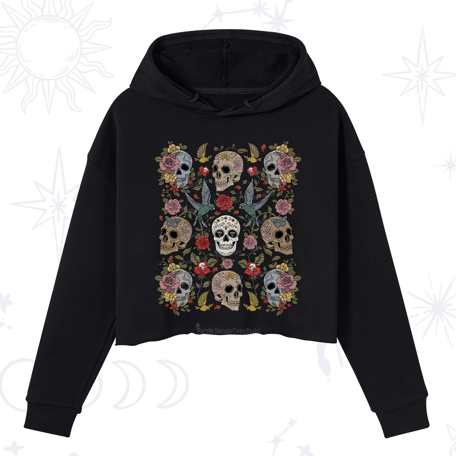 Purplehecate Skull Garden Crop Hoodie
