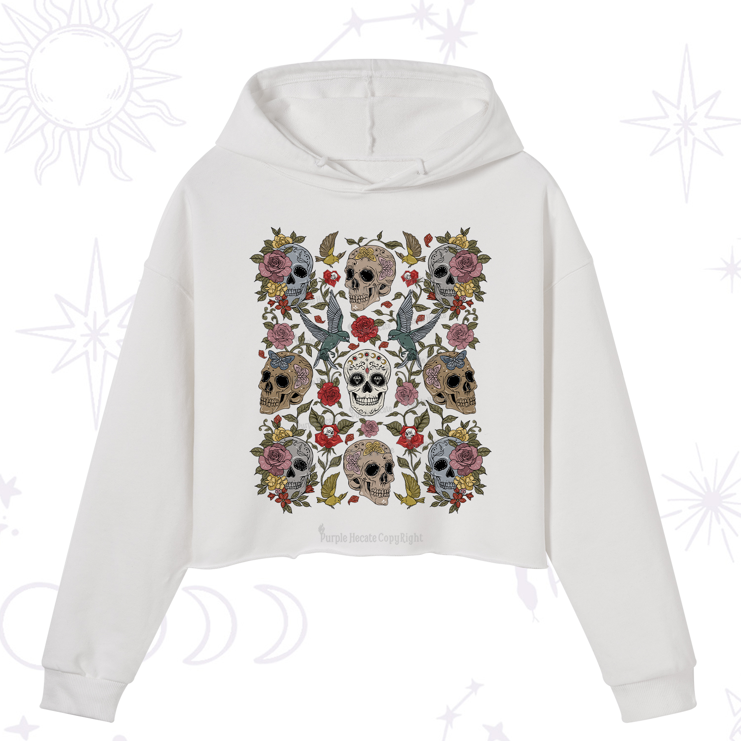 Purplehecate Skull Garden Crop Hoodie
