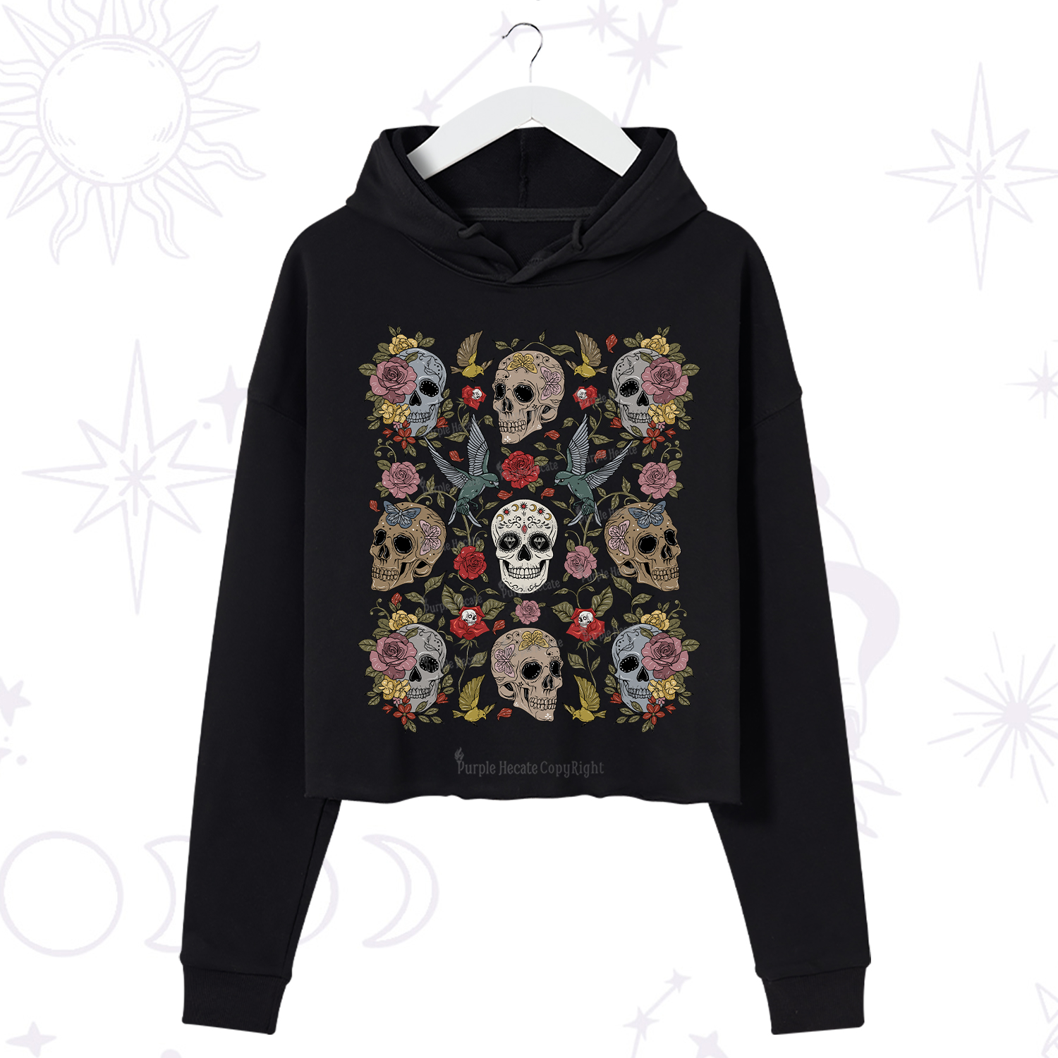 Purplehecate Skull Garden Crop Hoodie