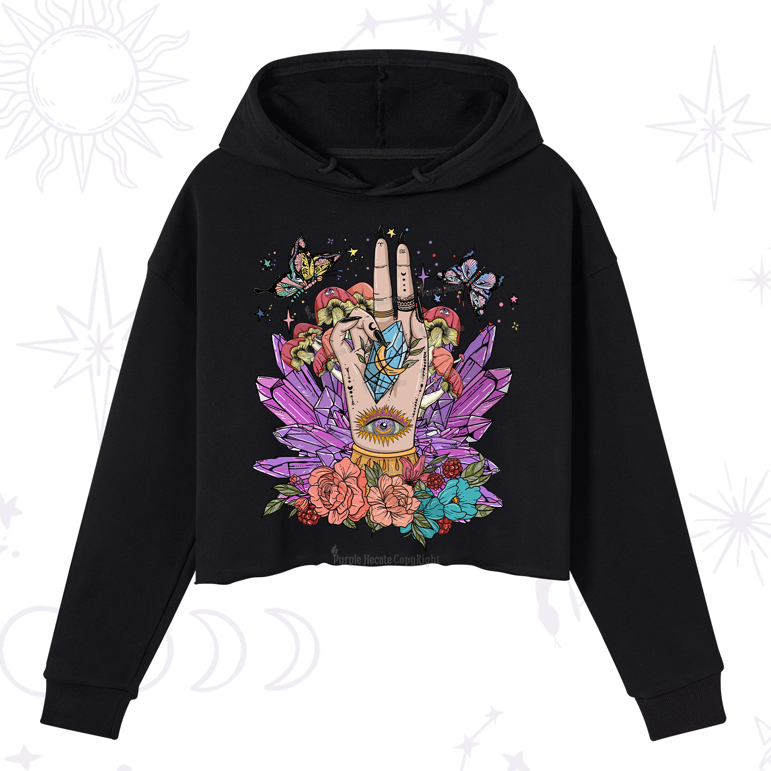 Purplehecate Mystic Crystal Divination Crop Hoodie