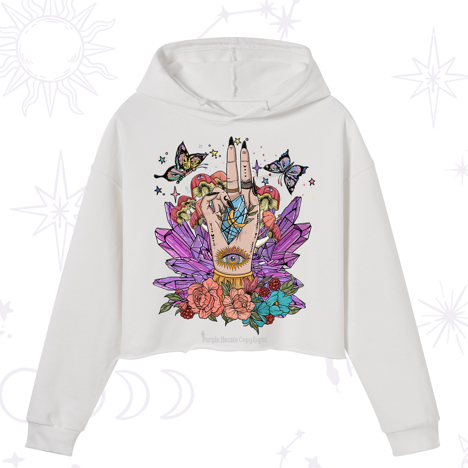 Purplehecate Mystic Crystal Divination Crop Hoodie