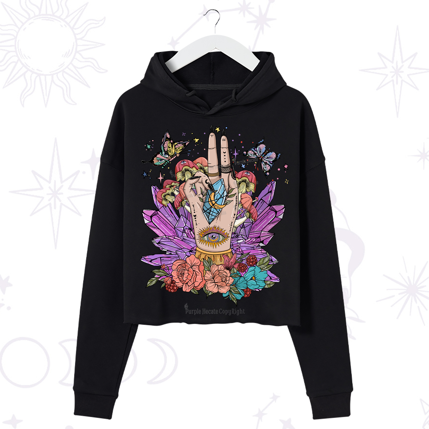 Purplehecate Mystic Crystal Divination Crop Hoodie