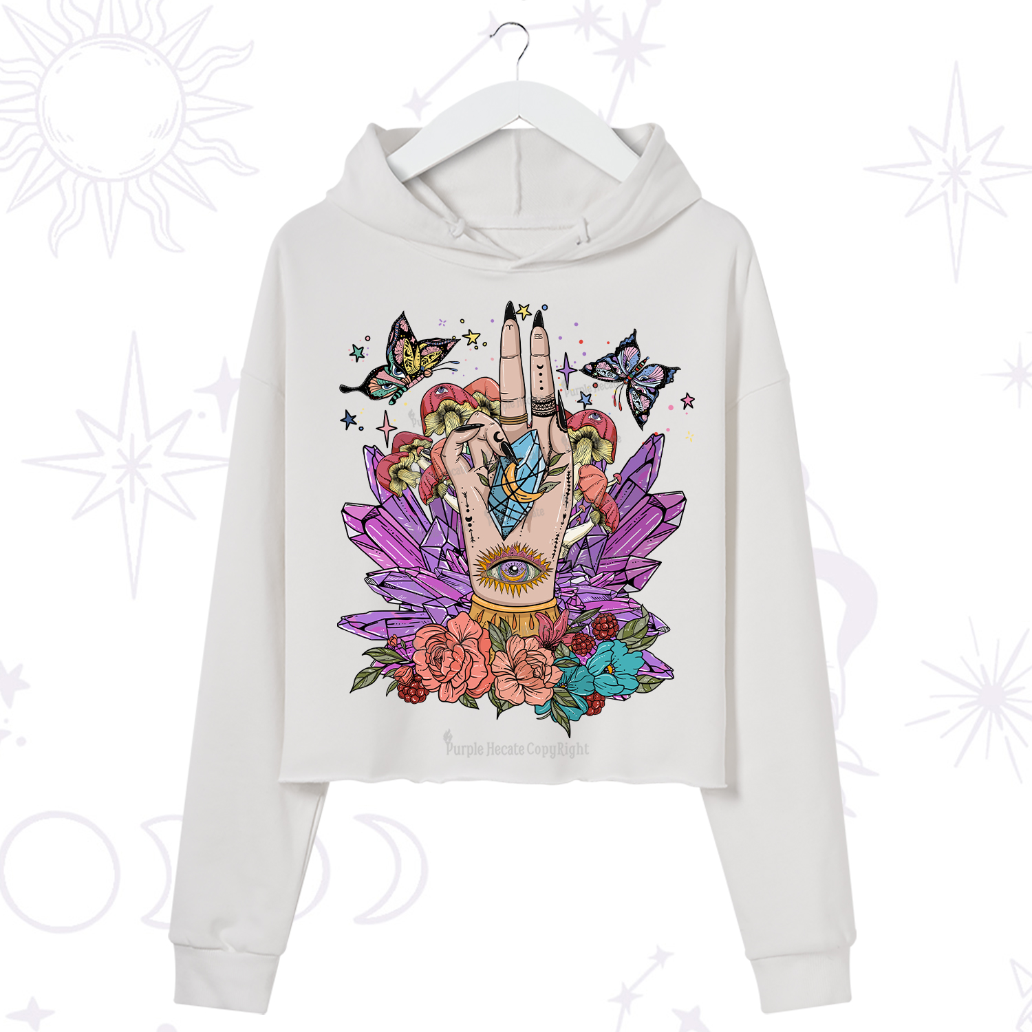 Purplehecate Mystic Crystal Divination Crop Hoodie