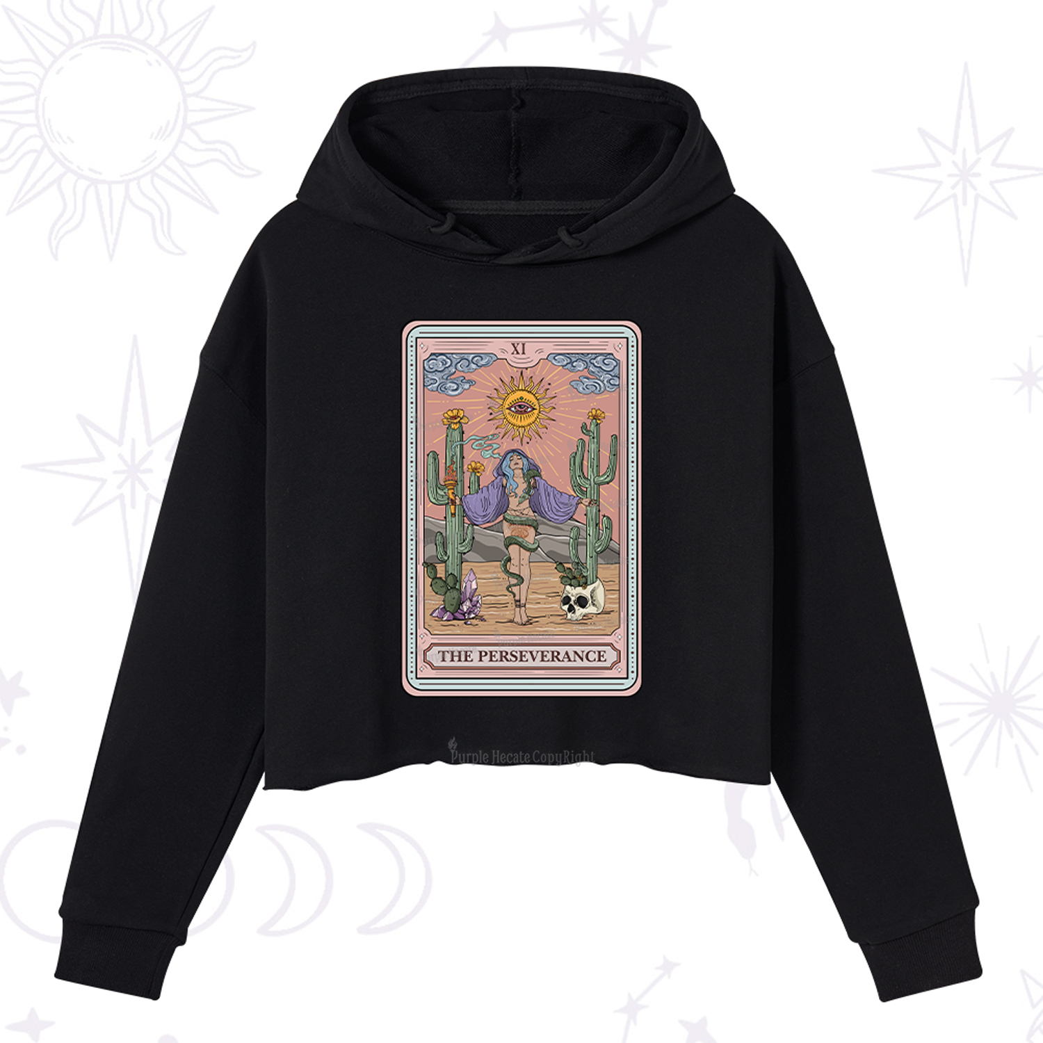 Purplehecate The Perseverance Tarot Card Crop Hoodie