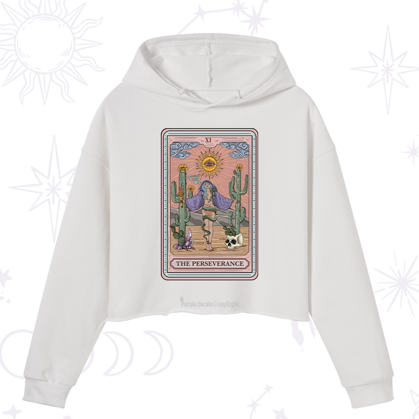 Purplehecate The Perseverance Tarot Card Crop Hoodie