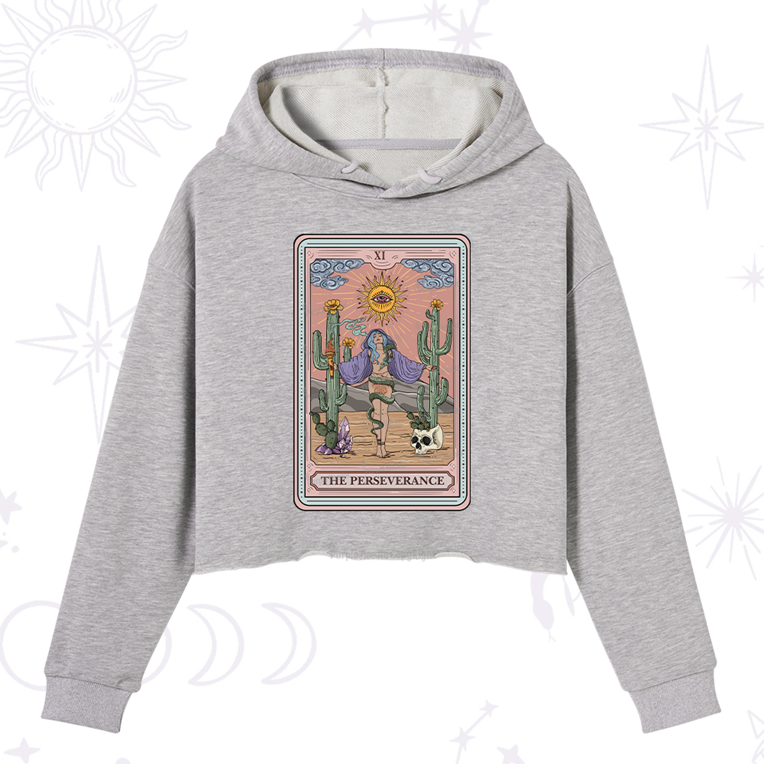 Purplehecate The Perseverance Tarot Card Crop Hoodie