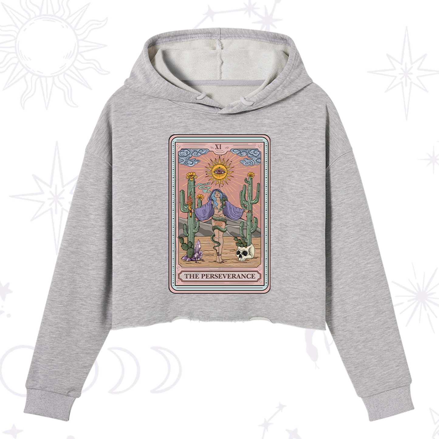 Purplehecate The Perseverance Tarot Card Crop Hoodie