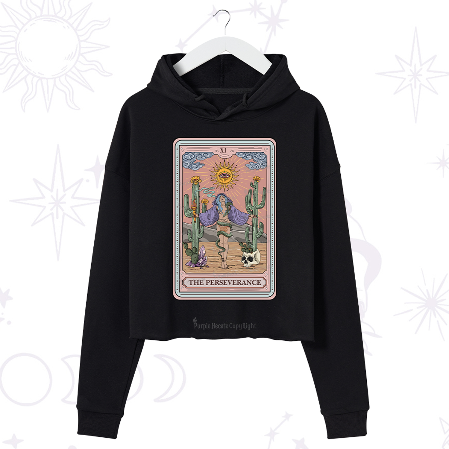 Purplehecate The Perseverance Tarot Card Crop Hoodie