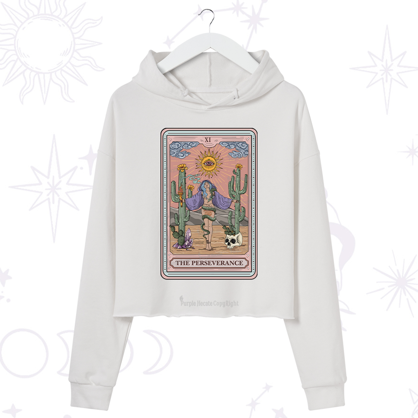 Purplehecate The Perseverance Tarot Card Crop Hoodie