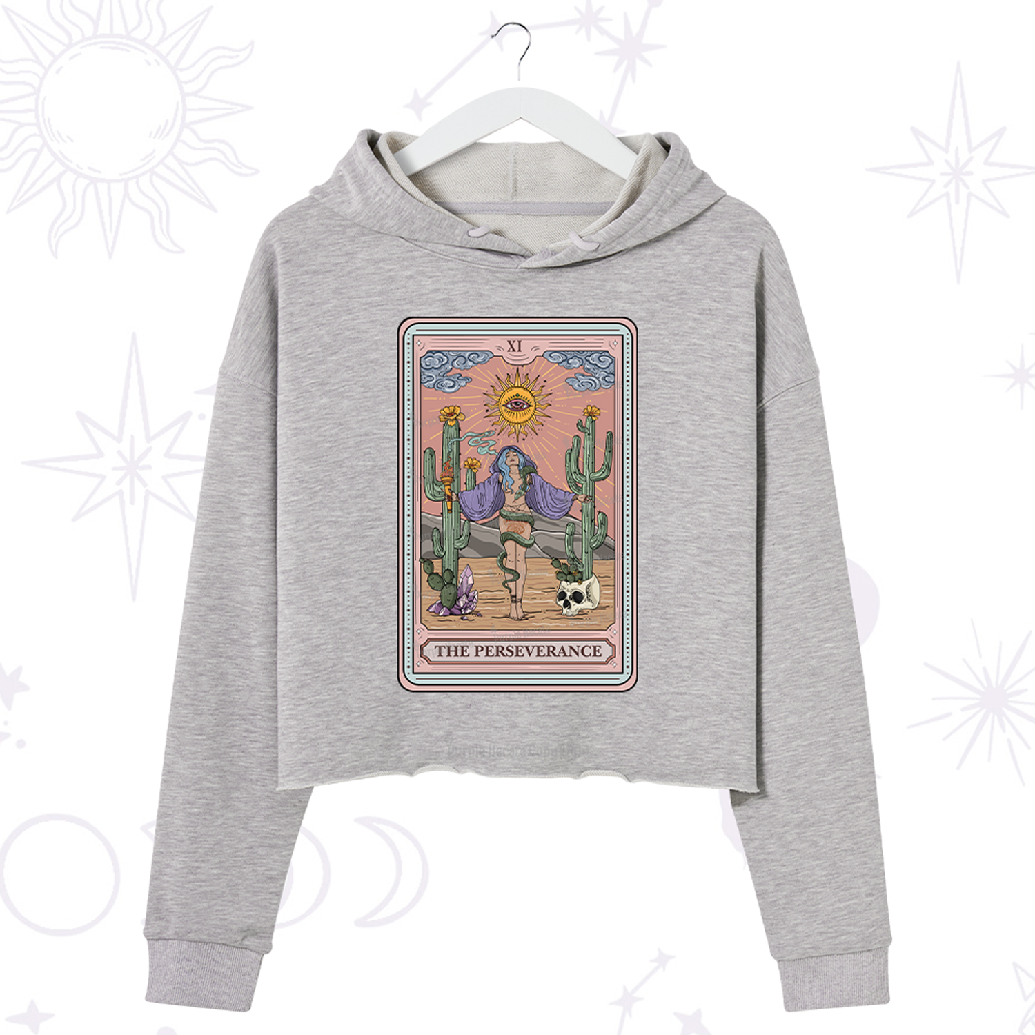Purplehecate The Perseverance Tarot Card Crop Hoodie