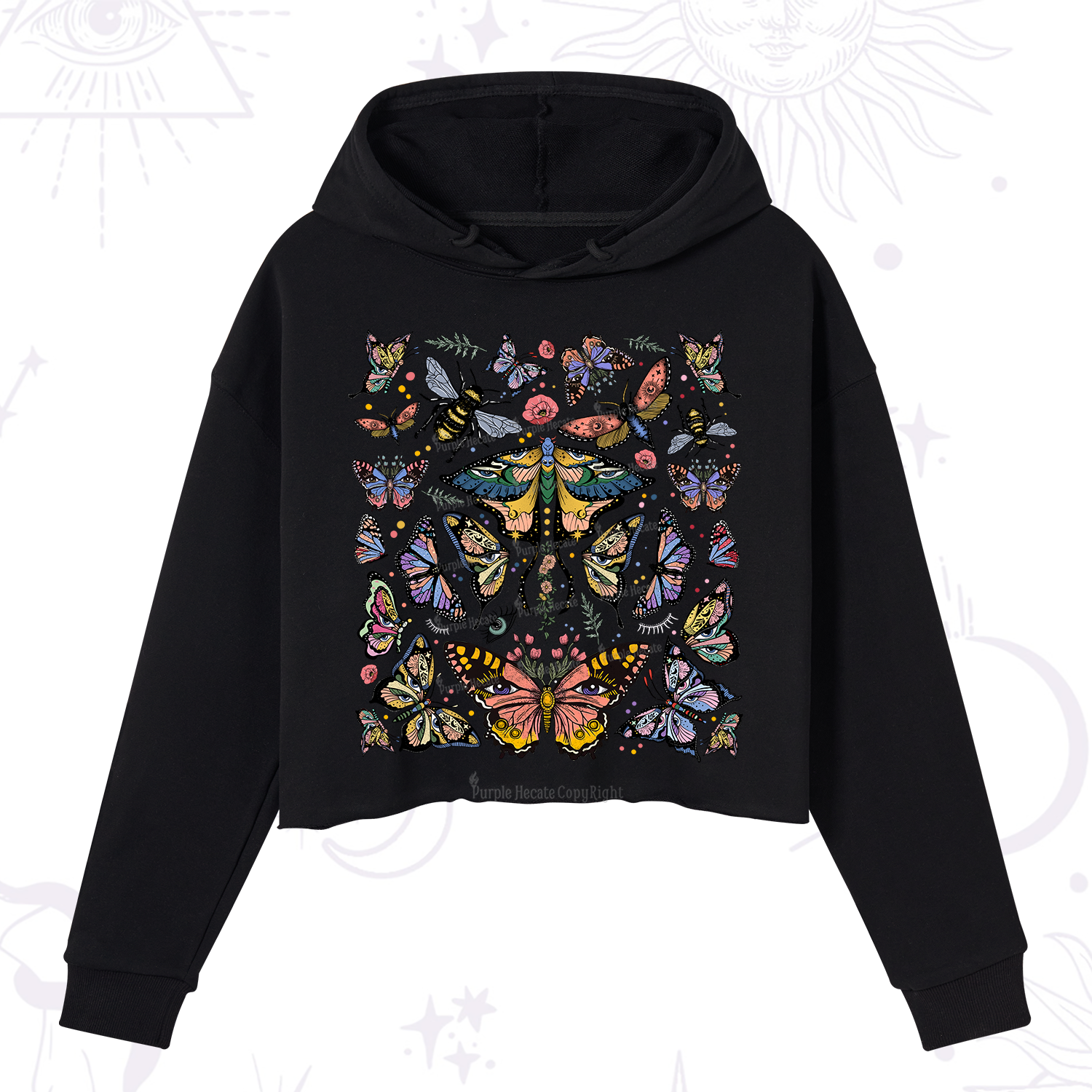 Purplehecate Mystical Butterfly & Moth Crop Hoodie