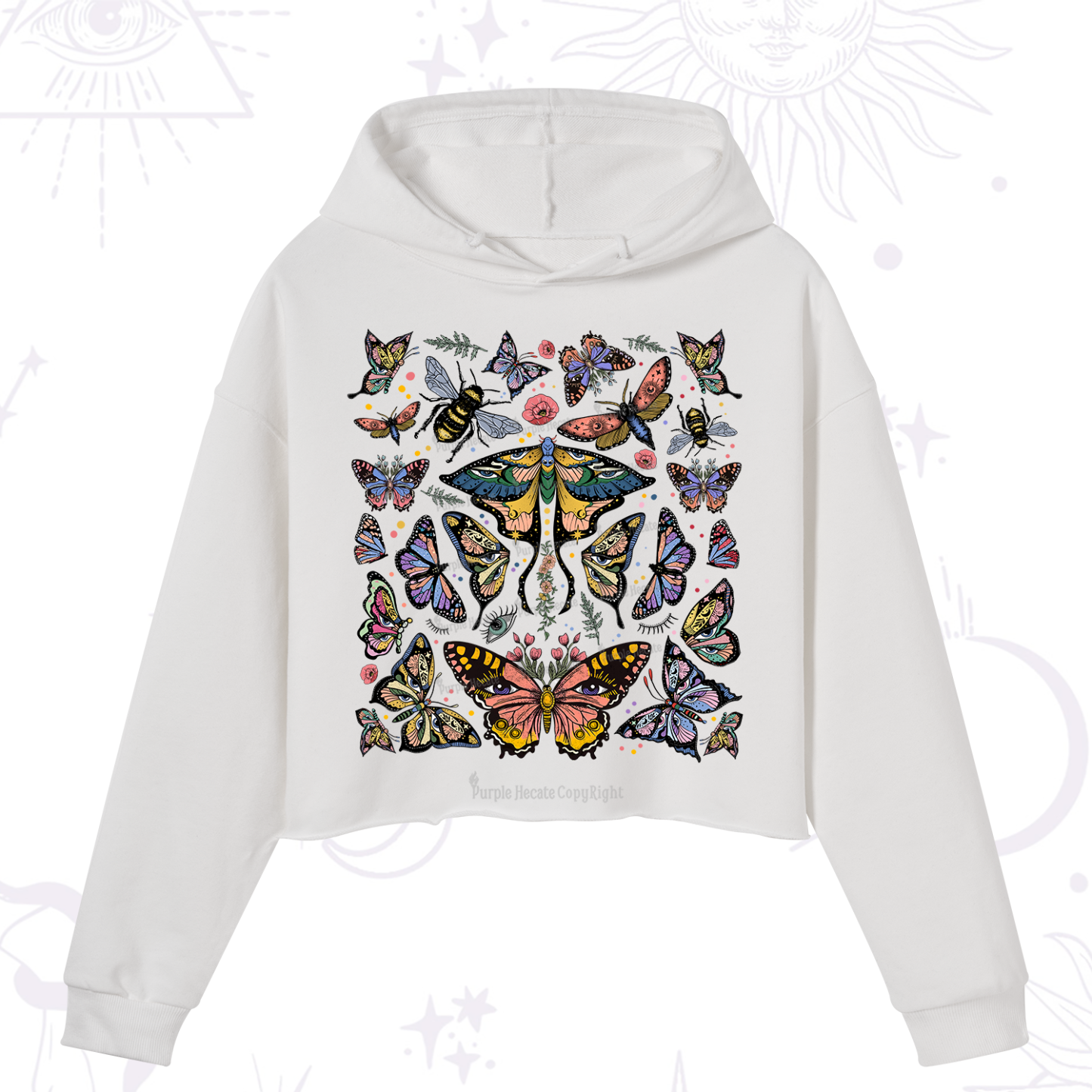 Purplehecate Mystical Butterfly & Moth Crop Hoodie