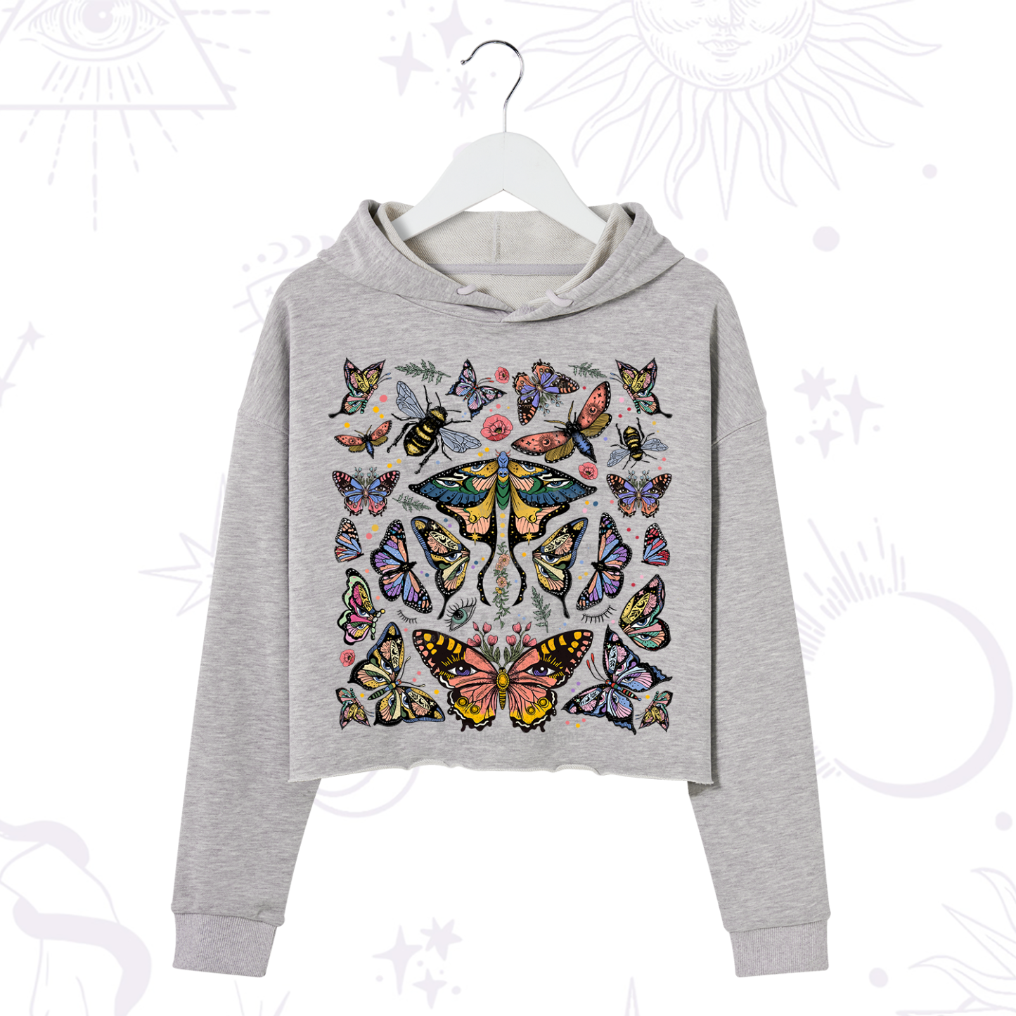 Purplehecate Mystical Butterfly & Moth Crop Hoodie