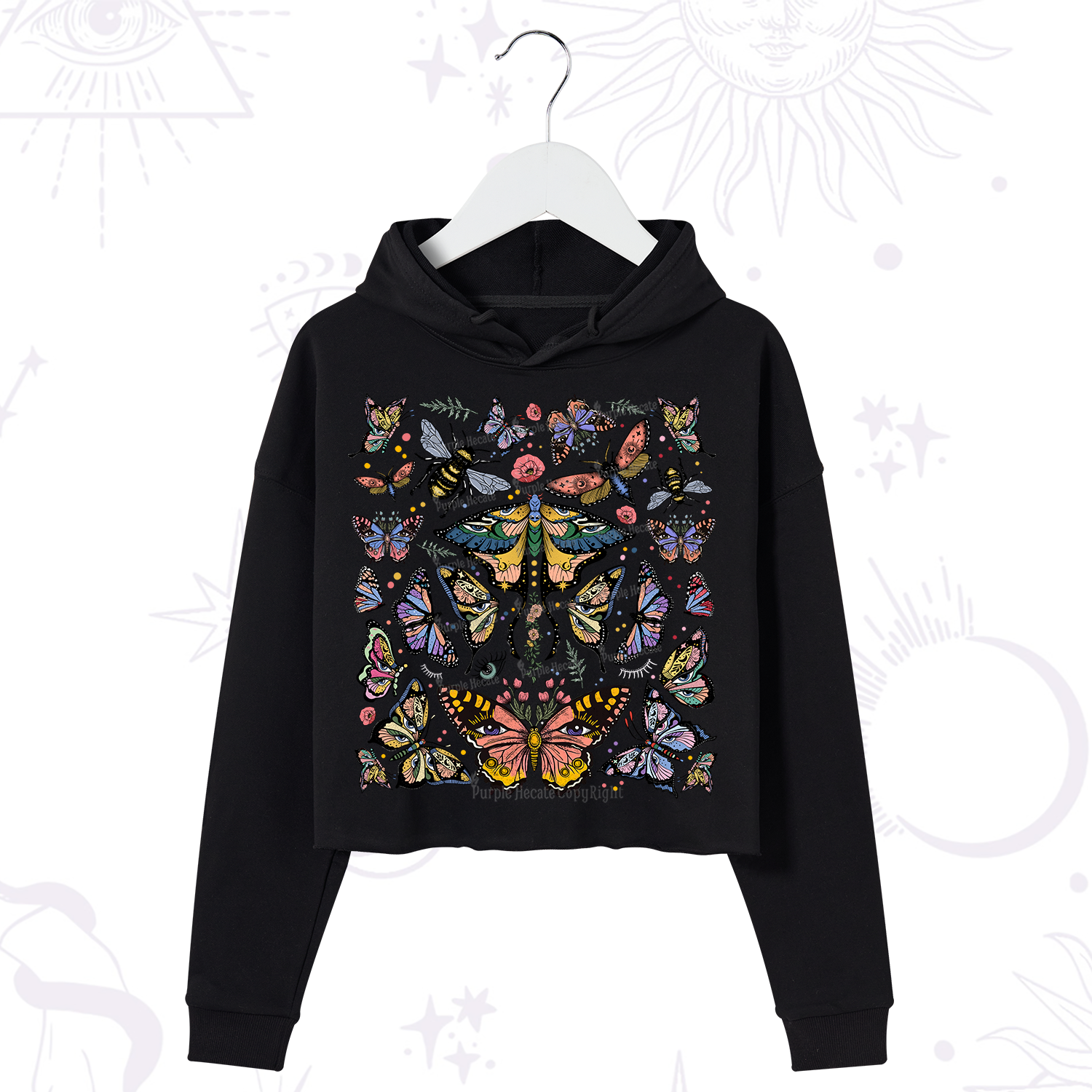 Purplehecate Mystical Butterfly & Moth Crop Hoodie