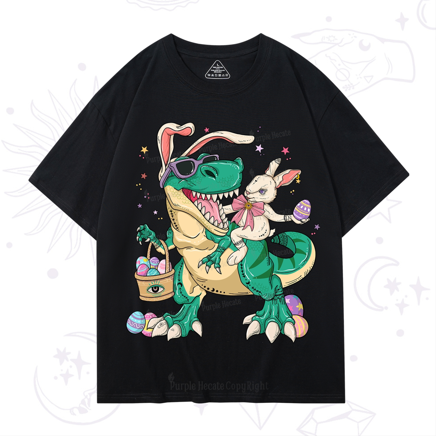 Purplehecate Easter Bunny Riding Dinosaur T-Shirt