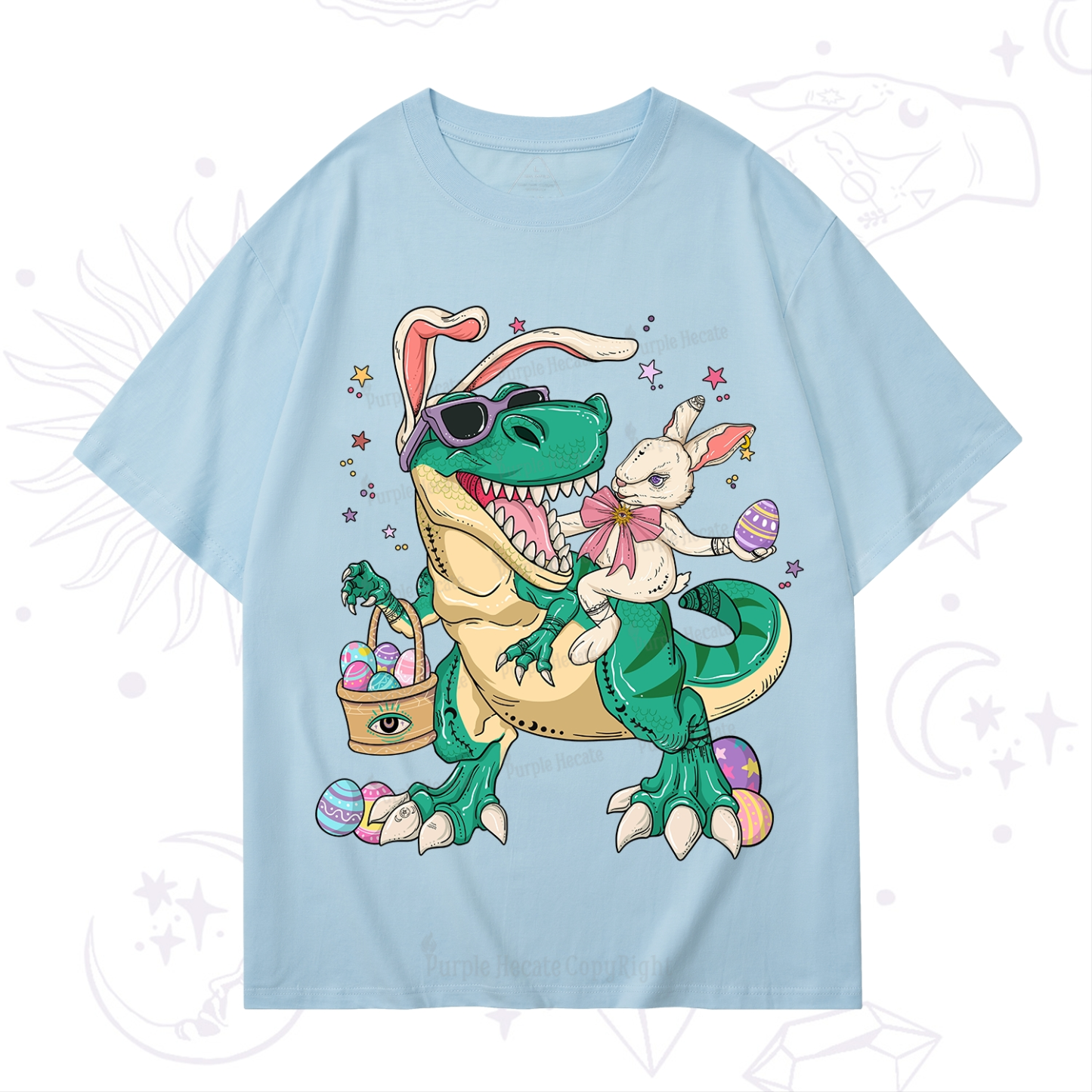 Purplehecate Easter Bunny Riding Dinosaur T-Shirt
