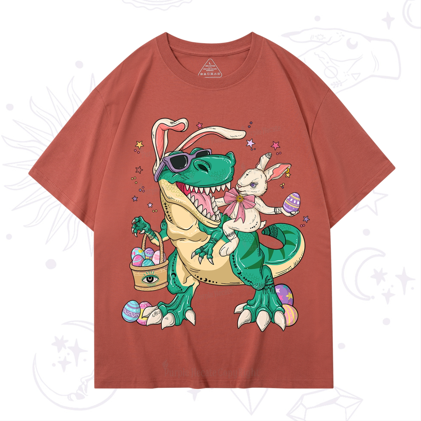 Purplehecate Easter Bunny Riding Dinosaur T-Shirt
