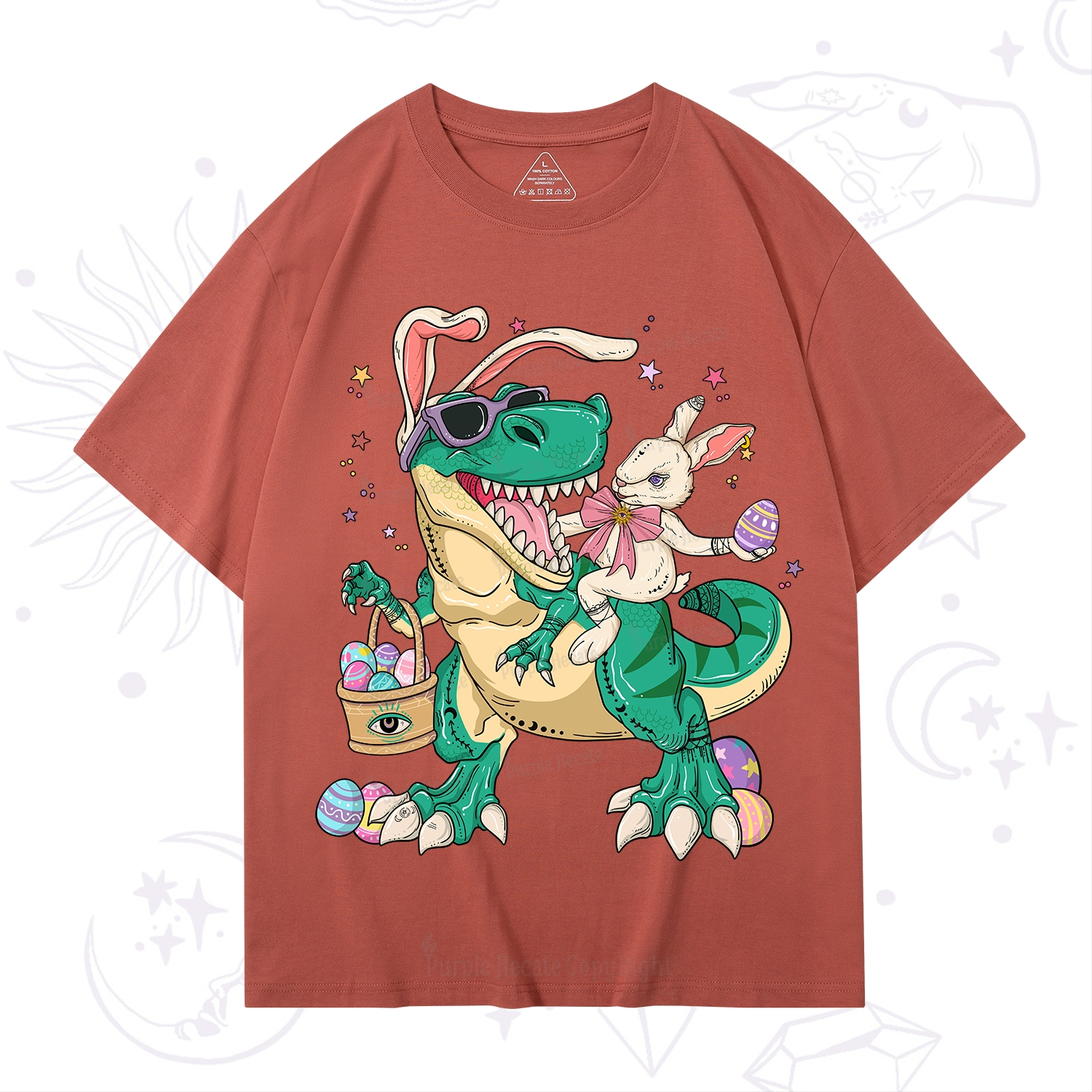 Purplehecate Easter Bunny Riding Dinosaur T-Shirt