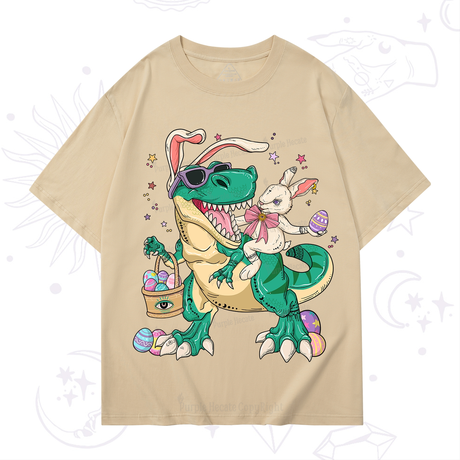 Purplehecate Easter Bunny Riding Dinosaur T-Shirt